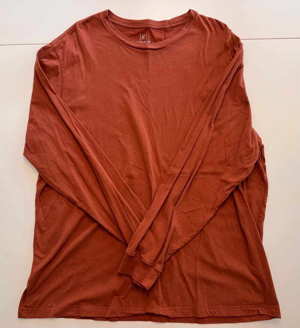 George Men's Long Sleeve Crew Neck T-Shirt Rust Orange Size 2XL